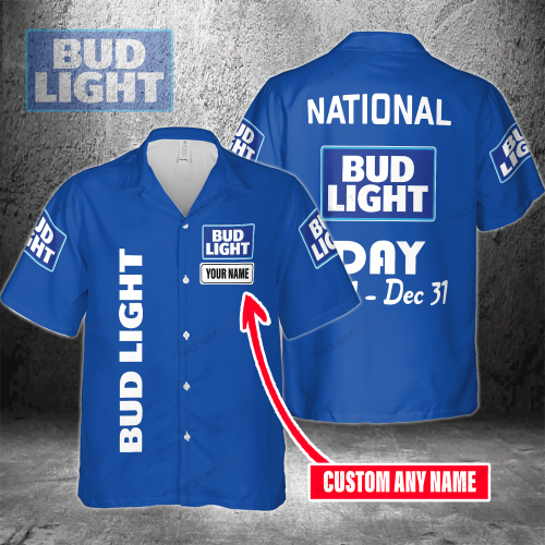 National Bud Light Day Jan 1 – Dec 31 Custom Name 3D Button 3D Button Hawaiian Shirt Gift for Men Dad Father Gift for Men Dad Father 3HS-Y9K1