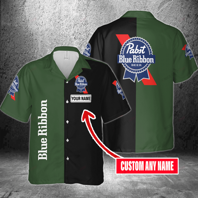 Pabst Blue Ribbon Custom Name 3D Button 3D Button Hawaiian Shirt Gift for Men Dad Father Gift for Men Dad Father 3HS-Q4Y8
