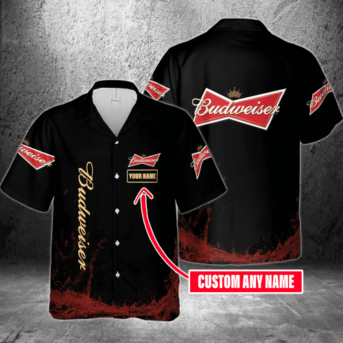 Budweiser Custom Name 3D Button 3D Button Hawaiian Shirt Gift for Men Dad Father Gift for Men Dad Father 3HS-H4I6