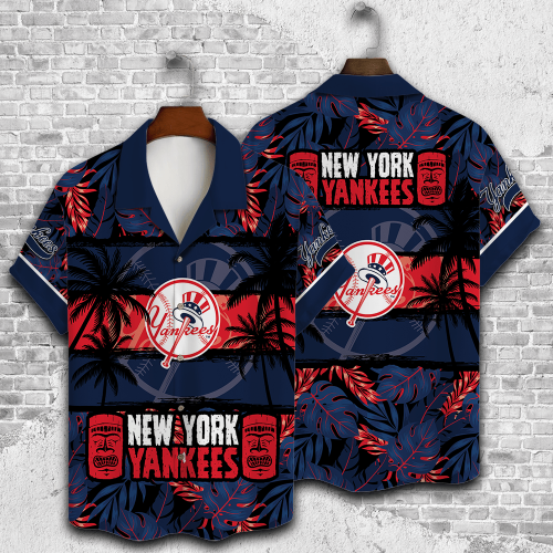 New York Yankees Palm Tree AOP 3D Button 3D Button Hawaiian Shirt Gift for Men Dad Father Gift for Men Dad Father V27