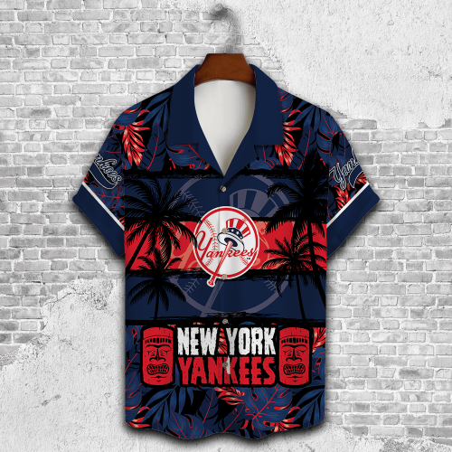 New York Yankees Palm Tree AOP 3D Button 3D Button Hawaiian Shirt Gift for Men Dad Father Gift for Men Dad Father V27