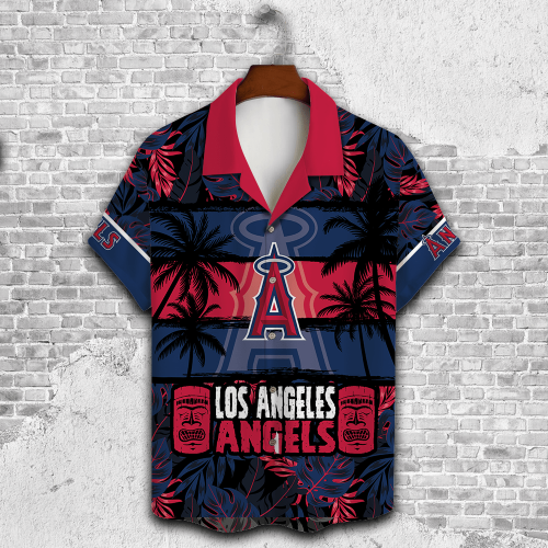 Los Angeles Angels Palm Tree AOP 3D Button 3D Button Hawaiian Shirt Gift for Men Dad Father Gift for Men Dad Father V25
