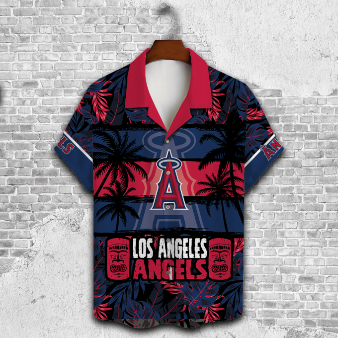 Los Angeles Angels Palm Tree AOP 3D Button 3D Button Hawaiian Shirt Gift for Men Dad Father Gift for Men Dad Father V25