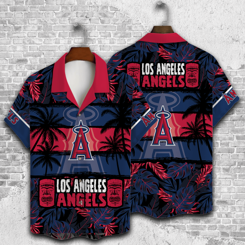Los Angeles Angels Palm Tree AOP 3D Button 3D Button Hawaiian Shirt Gift for Men Dad Father Gift for Men Dad Father V25