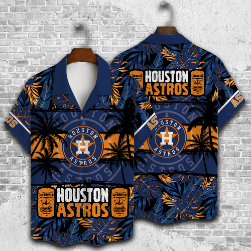 Houston Astros Palm Tree AOP 3D Button 3D Button Hawaiian Shirt Gift for Men Dad Father Gift for Men Dad Father V24