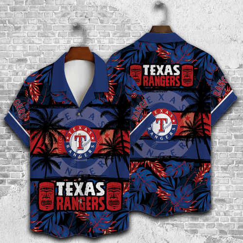 Texas Rangers Palm Tree AOP 3D Button 3D Button Hawaiian Shirt Gift for Men Dad Father Gift for Men Dad Father V30