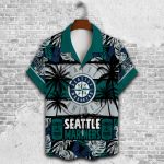 Seattle Mariners Palm Tree AOP 3D Button 3D Button Hawaiian Shirt Gift for Men Dad Father Gift for Men Dad Father V28