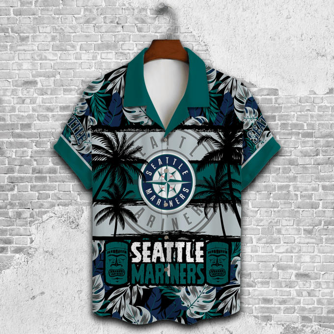 Seattle Mariners Palm Tree AOP 3D Button 3D Button Hawaiian Shirt Gift for Men Dad Father Gift for Men Dad Father V28