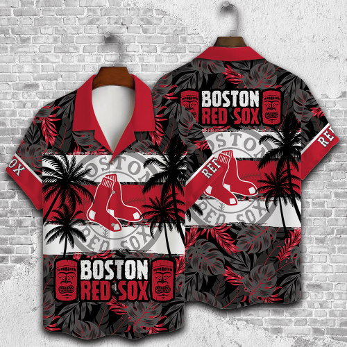 Boston Red Sox Palm Tree AOP 3D Button 3D Button Hawaiian Shirt Gift for Men Dad Father Gift for Men Dad Father V23