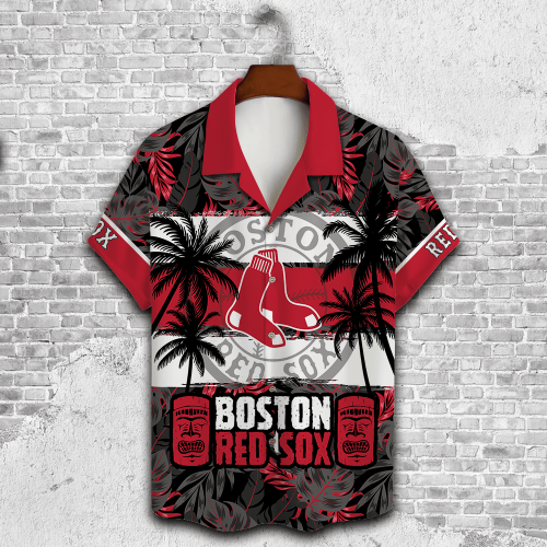 Boston Red Sox Palm Tree AOP 3D Button 3D Button Hawaiian Shirt Gift for Men Dad Father Gift for Men Dad Father V23