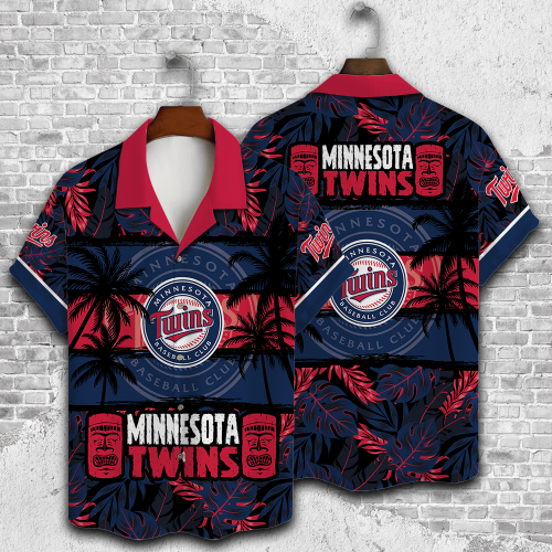 Minnesota Twins Palm Tree AOP 3D Button 3D Button Hawaiian Shirt Gift for Men Dad Father Gift for Men Dad Father V26