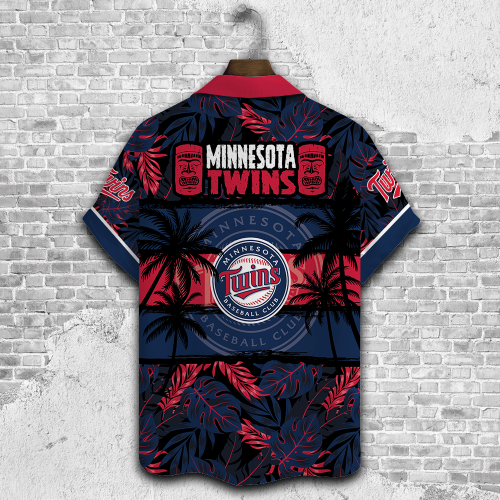 Minnesota Twins Palm Tree AOP 3D Button 3D Button Hawaiian Shirt Gift for Men Dad Father Gift for Men Dad Father V26