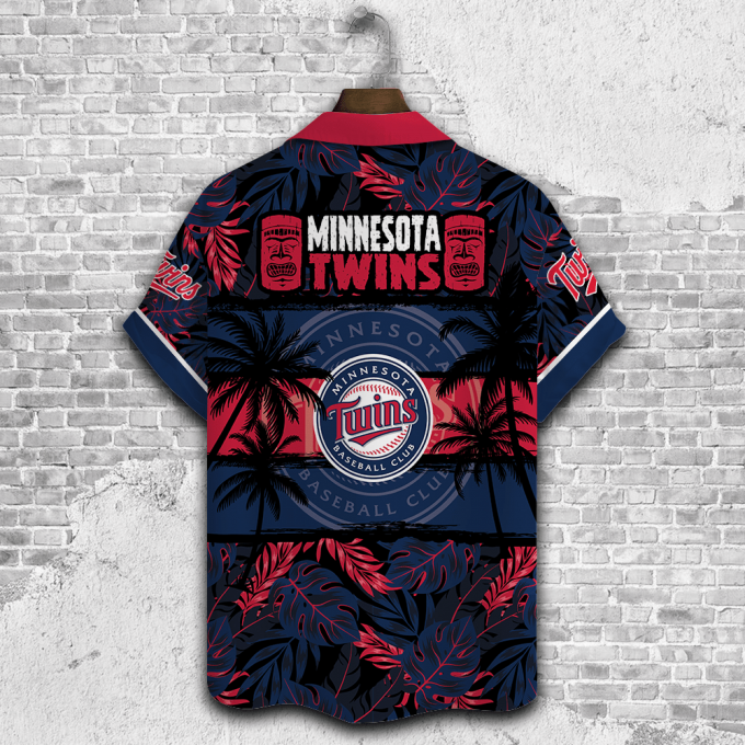 Minnesota Twins Palm Tree AOP 3D Button 3D Button Hawaiian Shirt Gift for Men Dad Father Gift for Men Dad Father V26