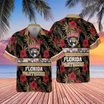 Florida Panthers 2023 Hibiscus Pattern V1 AOP 3D Button 3D Button Hawaiian Shirt Gift for Men Dad Father Gift for Men Dad Father SH1NHFI