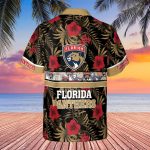 Florida Panthers 2023 Hibiscus Pattern V1 AOP 3D Button 3D Button Hawaiian Shirt Gift for Men Dad Father Gift for Men Dad Father SH1NHFI