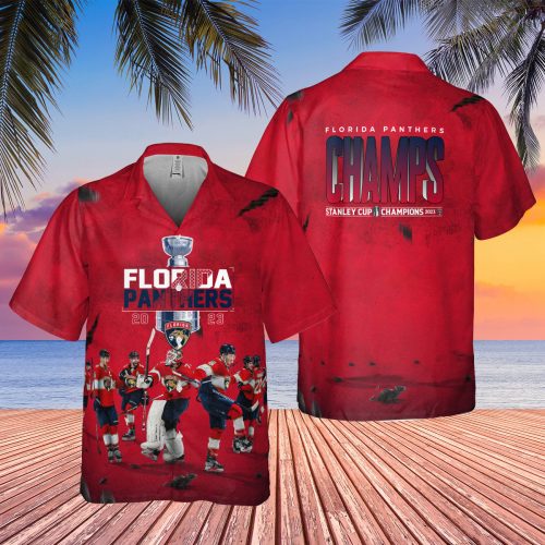 Florida Panthers Champions 2023 On Red Background 3D 3D Button 3D Button Hawaiian Shirt Gift for Men Dad Father Gift for Men Dad Father