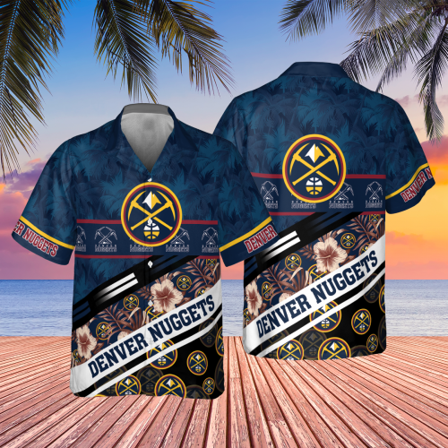 Denver Nuggets Tree Hawaii Pattern Cute Print 3D Button 3D Button Hawaiian Shirt Gift for Men Dad Father Gift for Men Dad Father