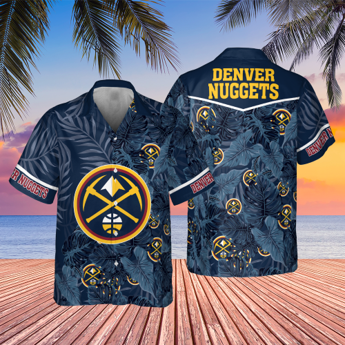 Denver Nuggets Leaves Tropical Pattern Print 3D Button 3D Button Hawaiian Shirt Gift for Men Dad Father Gift for Men Dad Father