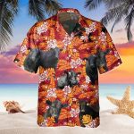 Black Angus Red Orange Floral Hawaiian Shirt – Trendy Cow Hawaii Shirts for Men & Women