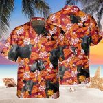 Black Angus Red Orange Floral Hawaiian Shirt – Trendy Cow Hawaii Shirts for Men & Women