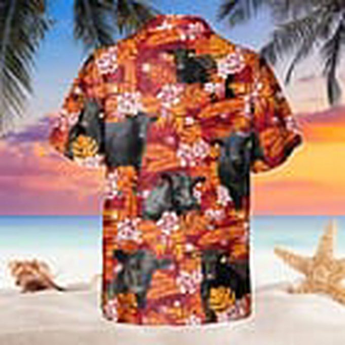 Black Angus Red Orange Floral Hawaiian Shirt – Trendy Cow Hawaii Shirts for Men & Women