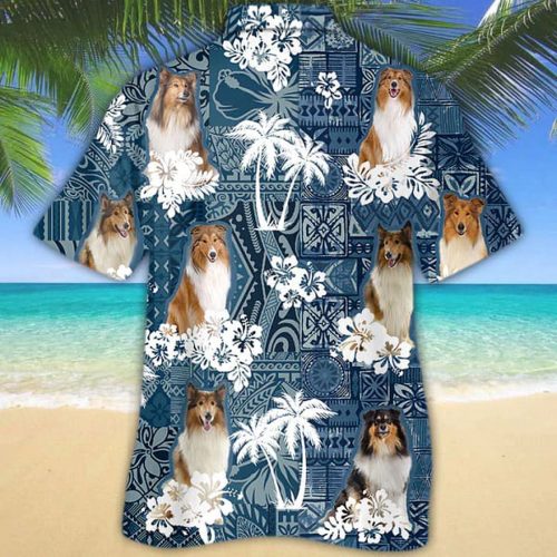 Rough Collie & Floral Dog Hawaiian Shirts - Trendy Men s & Women s Apparel