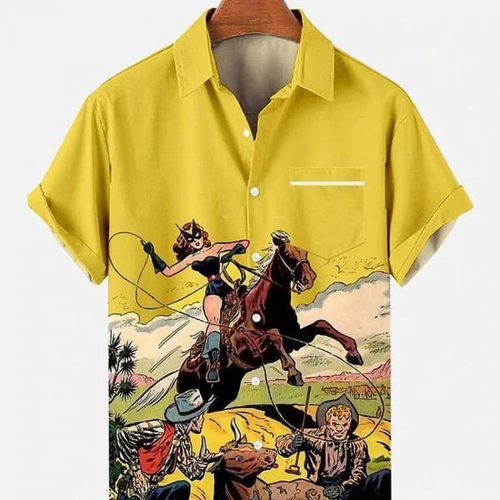 Vintage Western Cowboy Horse Shirt: All Over 3D Hawaiian Print