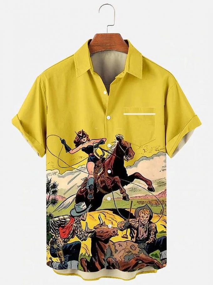 Vintage Western Cowboy Horse Shirt: All Over 3D Hawaiian Print