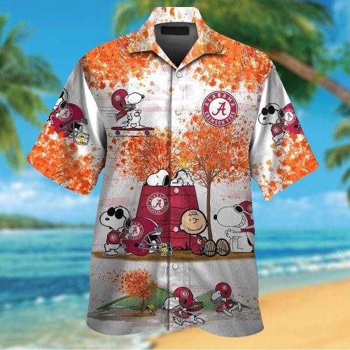 Alabama Crimson Tide Snoopy Autumn Short Sleeve Button Up Tropical Aloha 3D Button Hawaiian Shirt Gift for Men Dad Father Set for Men Women Kids