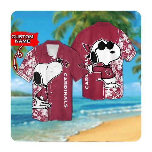 Arizona Cardinals And Snoopy Short Sleeve Button Up Tropical Aloha 3D Button Hawaiian Shirt Gift for Men Dad Fathers For Mens Women