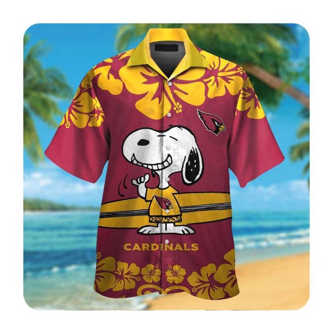 Arizona Cardinals And Snoopy Short Sleeve Button Up Tropical Aloha 3D Button Hawaiian Shirt Gift for Men Dad Fathers For Mens Womens