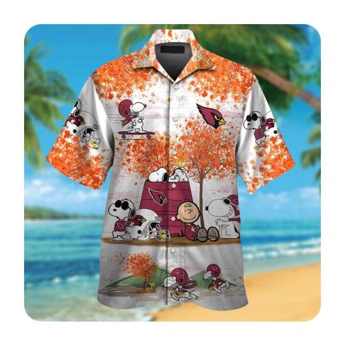 Arizona Cardinals Snoopy Autumn 3D Button Hawaiian Shirt Gift for Men Dad Fathers Tropical Aloha, Gift For NFL Fans