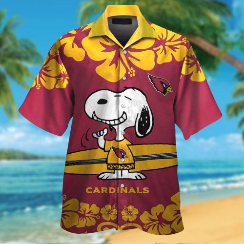 Arizona Cardinals & Snoopy 3D Button Hawaiian Shirt Gift for Men Dad Father
