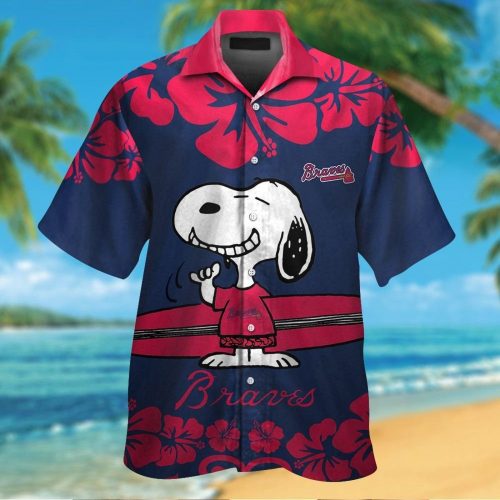 Atlanta Braves Snoopy Short Sleeve Button Up Tropical Aloha 3D Button Hawaiian Shirt Gift for Men Dad Father Set for Men Women Kids