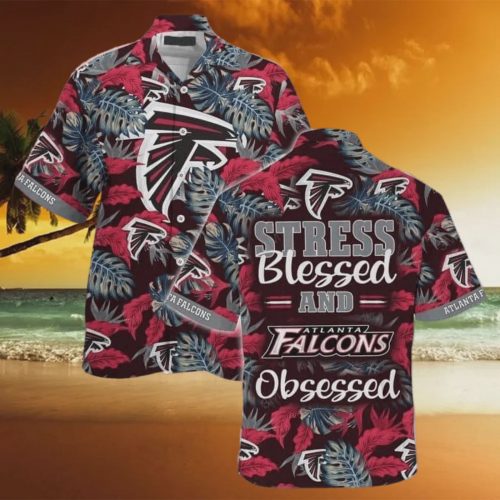 Atlanta Falcons NFL Stress Blessed Obsessed Tropical Palm Leaves Pattern Hawaiian Shirt Gift for Men and Women