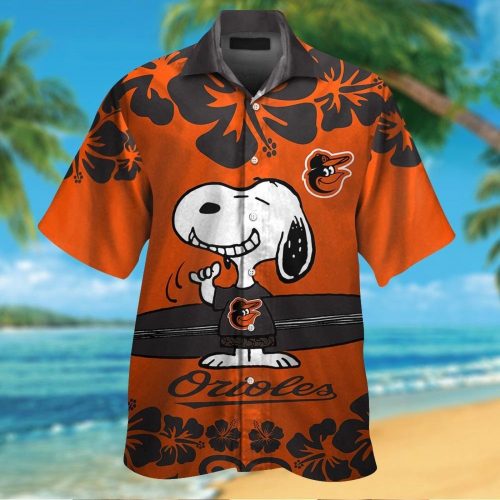 Baltimore Orioles Snoopy Short Sleeve Button Up Tropical Aloha 3D Button Hawaiian Shirt Gift for Men Dad Father Set for Men Women Kids