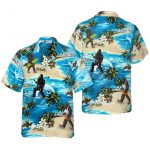 Beach Bigfoot Hawaiian Shirt Palm Tree & Flower Blue Ocean Men s Surfing Shirt Tropical Summer Gift Idea