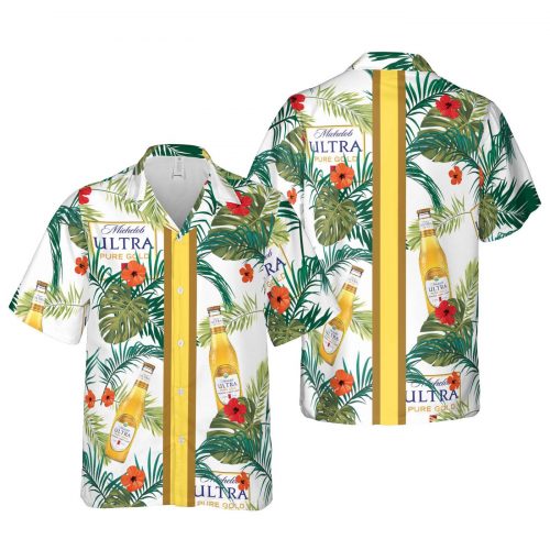 Beer Hawaiian Shirt Collection: Michelob Ultra Pure Gold Tropical Aloha Shirt - Perfect Beer Lover Gift
