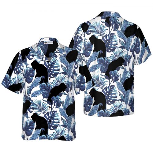 Bigfoot Hawaiian Shirt: Blue Leaves Tropical Floral Design for Men & Women – Perfect Aloha Gift!