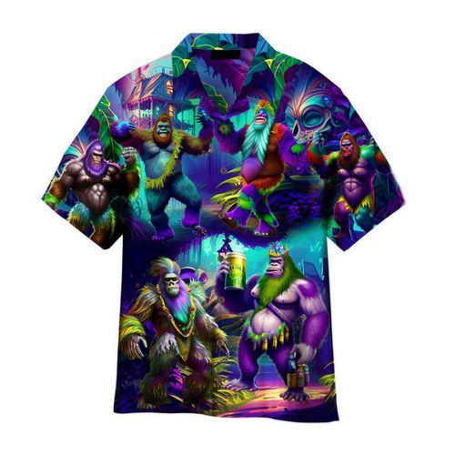Bigfoot Mardi Gras Hawaiian Shirt - Fun Unisex Aloha Shirt