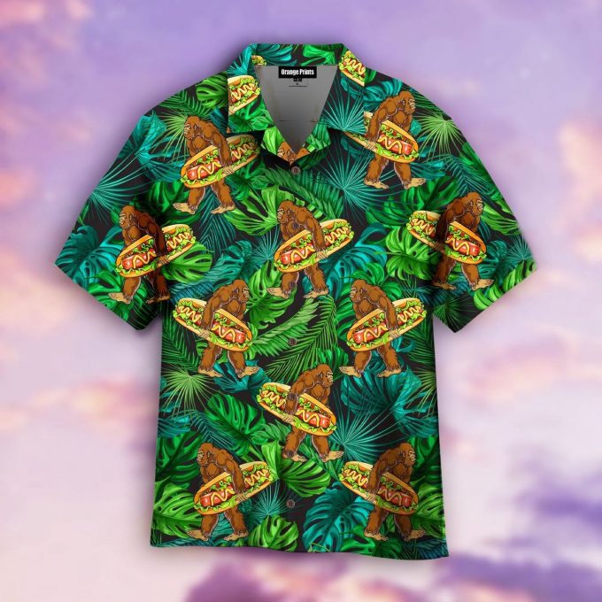 Bigfoot Love Hawaiian Shirt: Beach Hot Dog Print for Men & Women