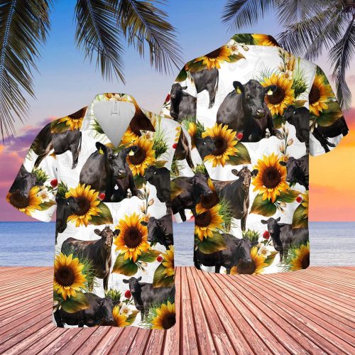 Black Angus Sunflowers Hawaii Shirt Black Augus Lover Hawaiian Shirt Gift for Men and Women