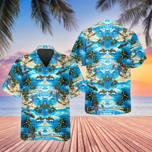 Blue Beach With Coconut Skull Hawaiian Shirt Skull & Viking 3D  Clothing