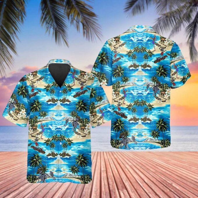 Blue Beach With Coconut Skull Hawaiian Shirt Skull & Viking 3D  Clothing