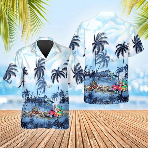 Blue Ocean Coconut Tree Skull Hawaiian Shirt Skull & Viking 3D  Clothing Skull Aloha Shirt