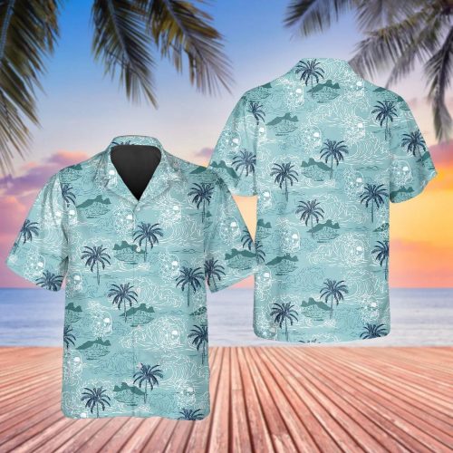 Blue Tropical Skull With Coconut Tree Hawaiian Shirt Skull & Viking 3D  Clothing