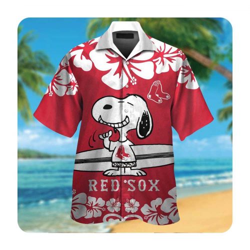 Boston Red Sox Snoopy Short Sleeve Button Up Tropical Aloha 3D Button Hawaiian Shirt Gift for Men Dad Fathers MLB