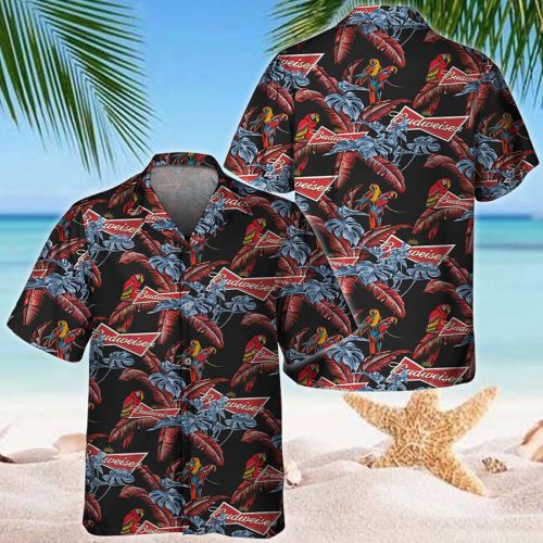 Budweiser Red Parrots Hawaiian Shirt: Perfect Gift for Beer Lovers & Drinkers Aloha Shirt for Men & Women