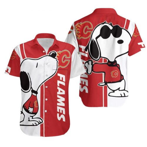 Calgary Flames Snoopy Lover All-over Print 3D Button Hawaiian Shirt Gift for Men Dad Father