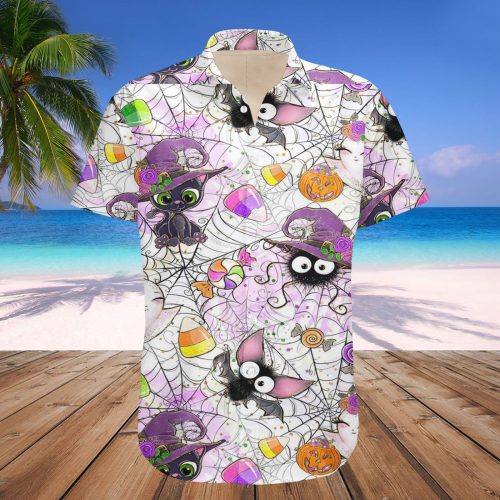 Cat Halloween Skull Pumpkin Hawaiian Shirt